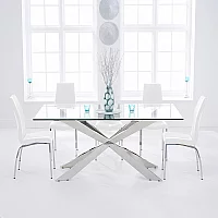 Canova 200cm Glass Dining Table with 6 White Marco Chairs