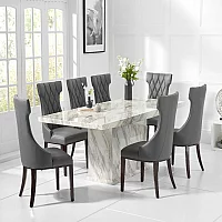 Marino 220cm Marble Dining Table with 10 Grey Sophia Chairs