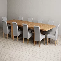 Extending Callington 230cm Oak Dining Table with 10 Grey Scroll Back Chairs
