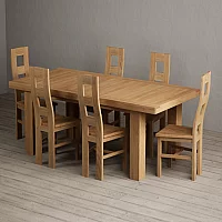 Extending Callington 230cm Oak Dining Table with 6 Oak Natural Chairs