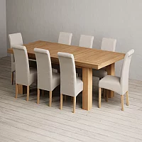 Extending Callington 230cm Oak Dining Table with 8 Natural Scroll Back Chairs