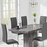 Carvelle 200cm Dark Grey Pedestal Marble Dining Table with 12 Grey Austin Chairs