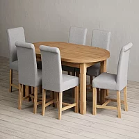 Extending Caversham Oak Oval Dining Table with 10 Charcoal Grey Braced Chairs