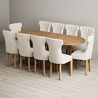 Extending Caversham Oak Oval Dining Table with 10 Natural Clara Chairs