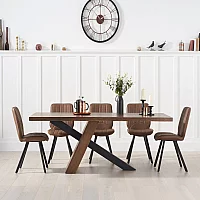Michigan 180cm Rustic Oak and Metal Black Leg Industrial Dining Table with 6 Brown Hendrick Chairs