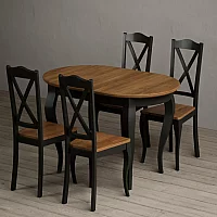 Extending Chateau Noir 140cm Oak and Black Painted Oval Dining Table with 4 Blue Chateau Noir Chairs
