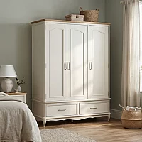 Chateau Oak and Soft White Painted Triple Wardrobe