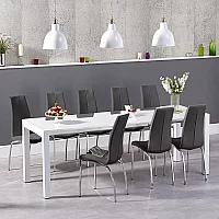 Extending Cleveland White High Gloss Dining Table with 8 Grey Marco Chairs