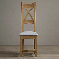 Extending Hertford 100cm 130cm Solid Oak Pedestal Dining Table with 6 Linen Natural Solid Oak Chairs