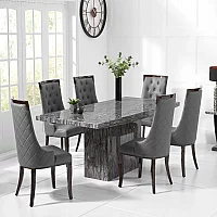 Crema 160cm Grey Marble Dining Table with 6 Cream Francesca Chairs