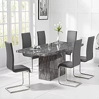 Crema 160cm Grey Marble Dining Table with 8 Black Austin Chairs