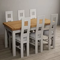 Extending Buxton 180cm Oak and Soft White Painted Dining Table with 8 Light Grey Painted Chairs