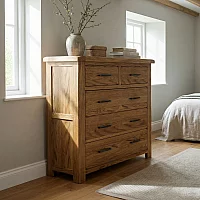 Rustic Solid Oak 2 Over 3 Chest of Drawers 5 Dovetail Drawers