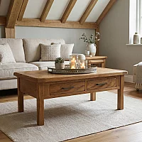 Rustic Solid Oak 4 Drawer Coffee Table Dovetail Drawers