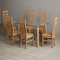 Lakelyn 180cm Solid Oak and Glass Dining Table with 8 Oak Monroe Chairs