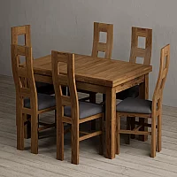 Extending Buxton 140cm Rustic Solid Oak Dining Table with 6 Blue Rustic Solid Oak Chairs