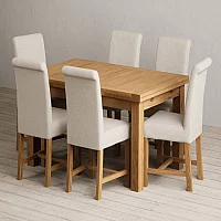 Extending Buxton 140cm Solid Oak Dining Table with 8 Grey Braced Chairs
