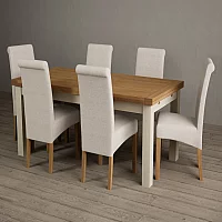 Extending Buxton 180cm Oak and Cream Painted Dining Table with 8 Natural Scroll Back Chairs