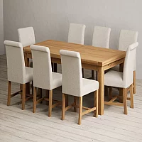 Extending Buxton 180cm Solid Oak Dining Table with 10 Natural Braced Chairs