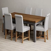 Extending Buxton 180cm Oak and Charcoal Grey Painted Dining Table with 10 Charcoal Grey Braced Chairs