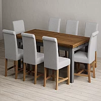 Extending Buxton 180cm Oak and Charcoal Grey Painted Dining Table with 8 Grey Braced Chairs