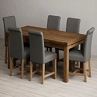 Extending Buxton 180cm Rustic Solid Oak Dining Table with 10 Blue Braced Chairs