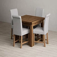 Extending Buxton 90cm Rustic Solid Oak Dining Table with 4 Blue Braced Chairs
