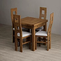 Extending Buxton 90cm Rustic Solid Oak Dining Table with 4 Blue Rustic Solid Oak Chairs