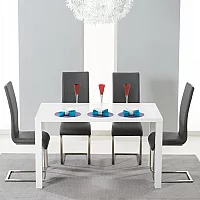Seattle 160cm White High Gloss Dining Table with 4 Grey Austin Chairs