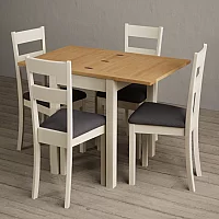 Extending Hadleigh Oak and Cream Painted Dining Table with 2 Blue Kendal Chairs