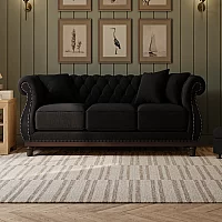 Harrow Chesterfield Black Linen Fabric 2 Seater Sofa