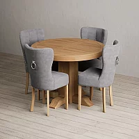 Extending Helmsley Oak Pedestal Dining Table with 4 Grey Keswick Chairs