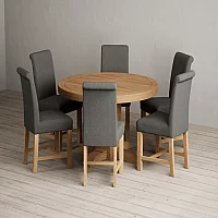 Extending Helmsley Oak Pedestal Dining Table with 6 Charcoal Grey Braced Chairs