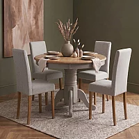 Hertford 120cm Fixed Top Oak and Light Grey Painted Dining Table with 4 Grey Lila Chairs