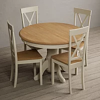 Hertford 120cm Fixed Top Oak and Cream Painted Dining Table with 6 Oak Hertford Chairs