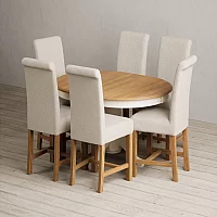 Extending Hertford 100cm 130cm Oak and Cream Painted Pedestal Dining Table with 4 Charcoal Grey Braced Chairs