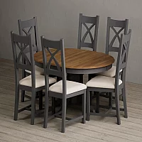 Extending Hertford 100cm 130cm Oak and Charcoal Grey Painted Pedestal Dining Table with 4 Blue Painted Chairs