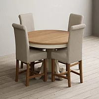 Hertford 120cm Fixed Top Oak and Cream Painted Dining Table with 4 Brown Braced Chairs