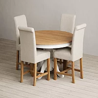 Hertford 120cm Fixed Top Oak and Signal White Painted Dining Table with 4 Blue Braced Chairs