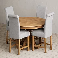 Hertford 120cm Fixed Top Solid Oak Round Pedestal Table with 4 Natural Braced Chairs