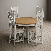 Hertford 120cm Fixed Top Oak and Signal White Painted Dining Table with 4 Blue Painted Chairs