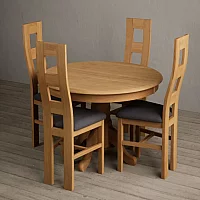 Hertford 120cm Fixed Top Solid Oak Dining Table with 4 Blue Natural Chairs