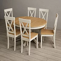 Extending Hertford 100cm 130cm Oak and Cream Painted Pedestal Dining Table with 4 Light Grey Hertford Chairs