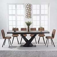 Extending Jacob 180cm Mink Ceramic Dining Table with 8 Grey Hendrick Chairs