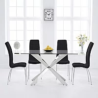 Canova 160cm Glass Dining Table with 4 Black Enzo Chairs