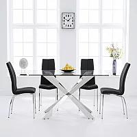Canova 160cm Glass Dining Table with 6 Black Marco Chairs