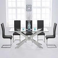 Canova 200cm Glass Dining Table with 6 Black Austin Chairs
