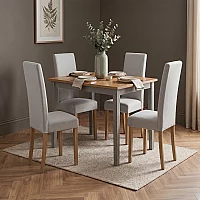 Kendal 115cm Solid Oak and Light Grey Painted Dining Table with 4 Grey Lila Chairs