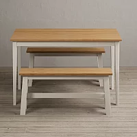 Kendal 150cm Solid Oak and Cream Painted Dining Table with 2 Cream Benches