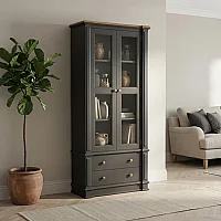 Lawson Oak and Charcoal Grey Painted Glazed Display Cabinet